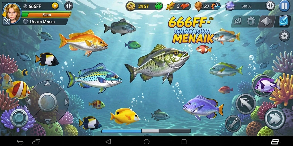 Screenshot menampilkan aksi menembak ikan dalam game Tembak Ikan.