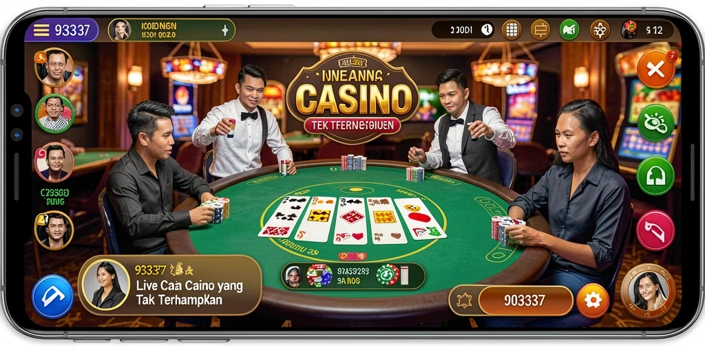 Screenshot utama 93337 menampilkan dealer profesional dalam permainan Live Casino.