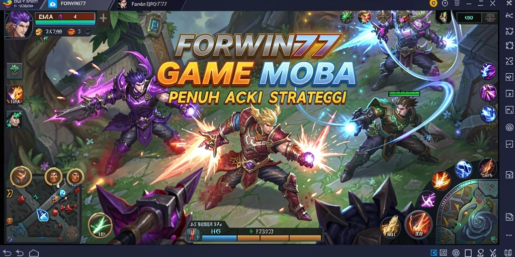 Tampilan gameplay seru dalam pertandingan MOBA FORWIN77.