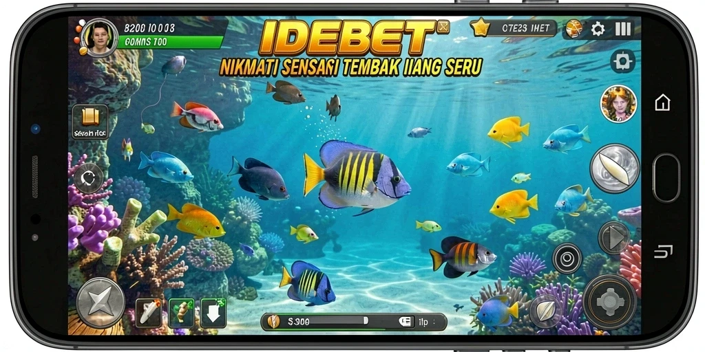 Tangkapan layar utama IDEBET menampilkan gameplay seru Tembak Ikan yang mendebarkan.