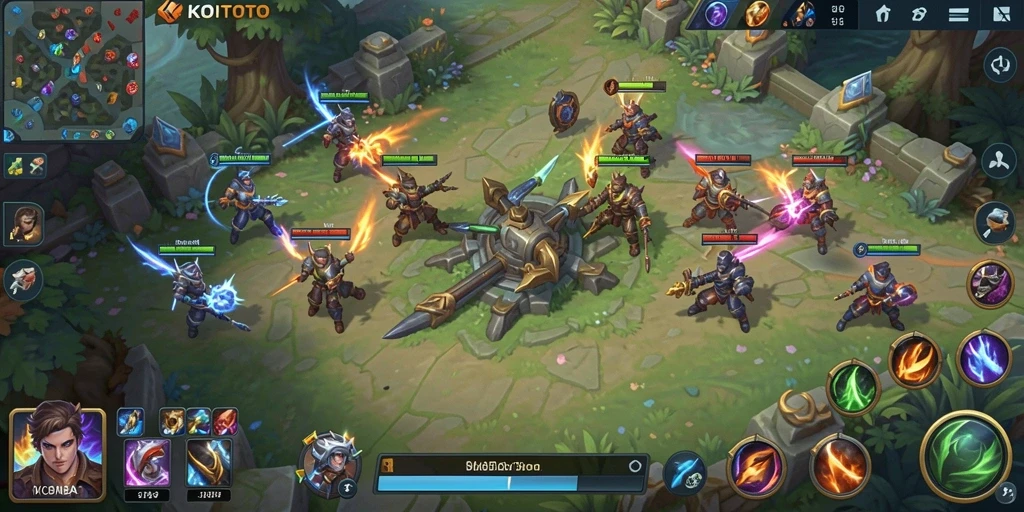 Tampilan gameplay seru di KOITOTO dengan aksi MOBA yang menegangkan.