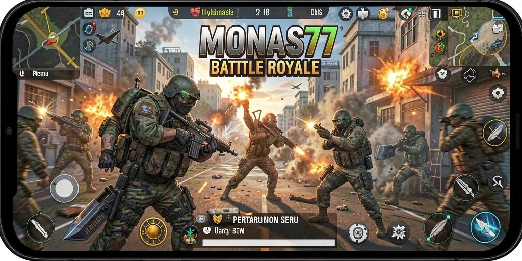 Tangkapan layar aksi memukau dari gameplay Battle Royale MONAS77.