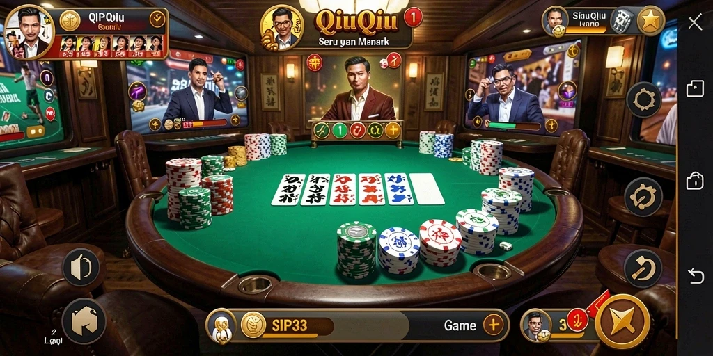 Screenshot SIP33 menampilkan aksi seru dalam permainan QiuQiu.